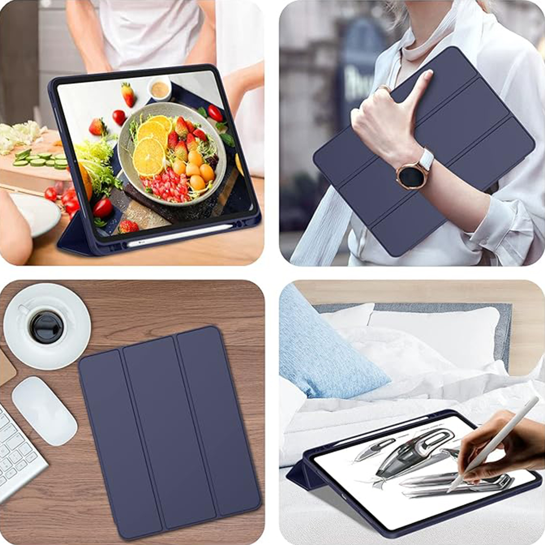 FUNDA CASE PROTECTOR IPAD PRO DE 12.9' (6/5/4 GEN) CON SOPORTE LÁPIZ - AZUL OSCURO - 6