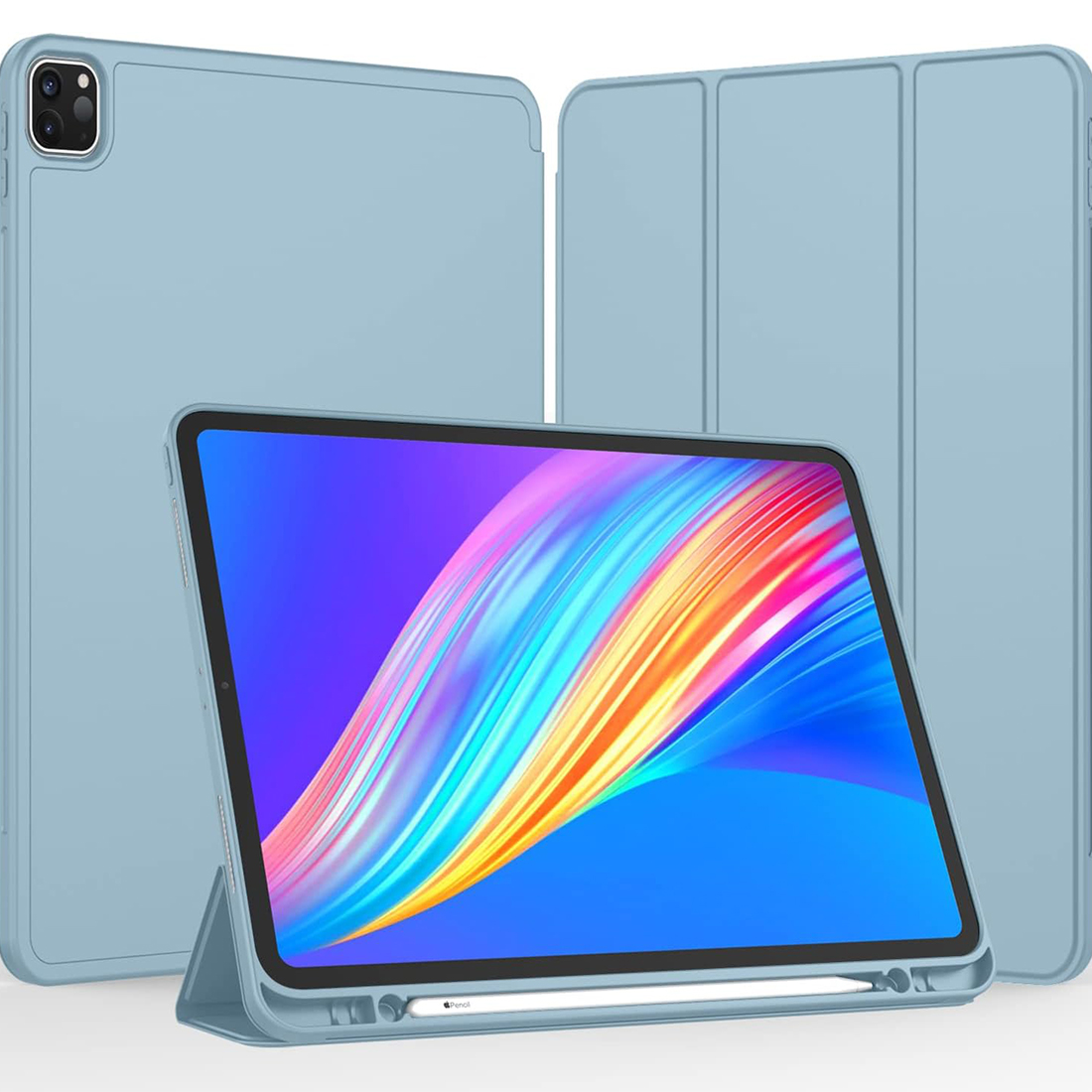 FUNDA CASE PROTECTOR IPAD PRO DE 12.9' (6/5/4 GEN) CON SOPORTE LÁPIZ - CELESTE - 1