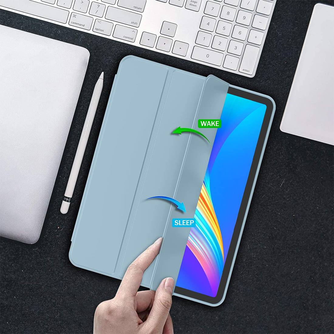FUNDA CASE PROTECTOR IPAD PRO DE 12.9' (6/5/4 GEN) CON SOPORTE LÁPIZ - CELESTE - 4