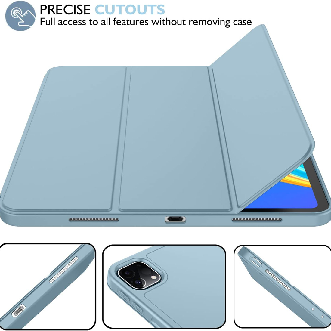 FUNDA CASE PROTECTOR IPAD PRO DE 12.9' (6/5/4 GEN) CON SOPORTE LÁPIZ - CELESTE - 5