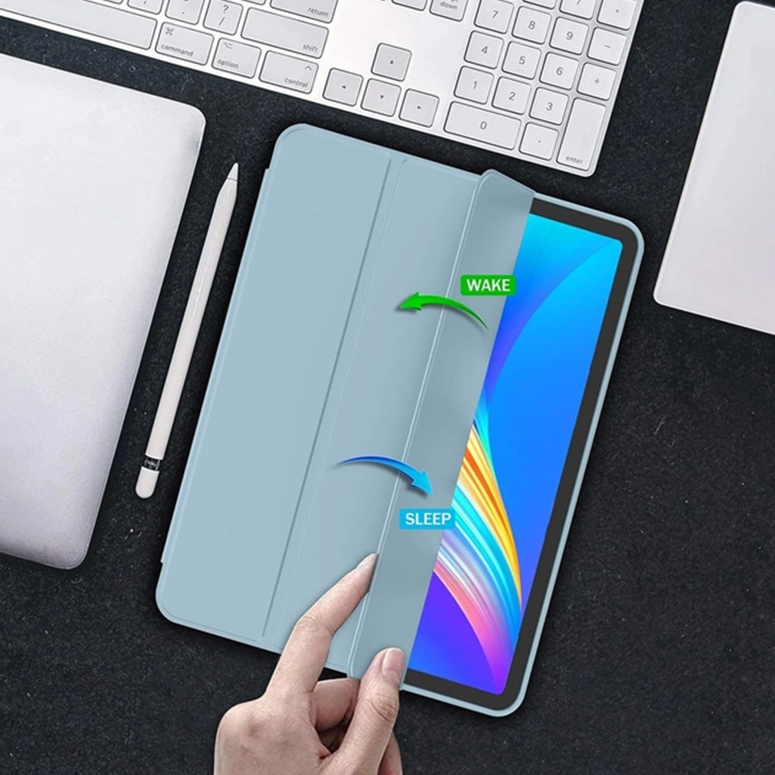 FUNDA CASE PROTECTOR IPAD PRO DE 11' M2 (2020/2021/2022) CON SOPORTE LÁPIZ - CELESTE - 4