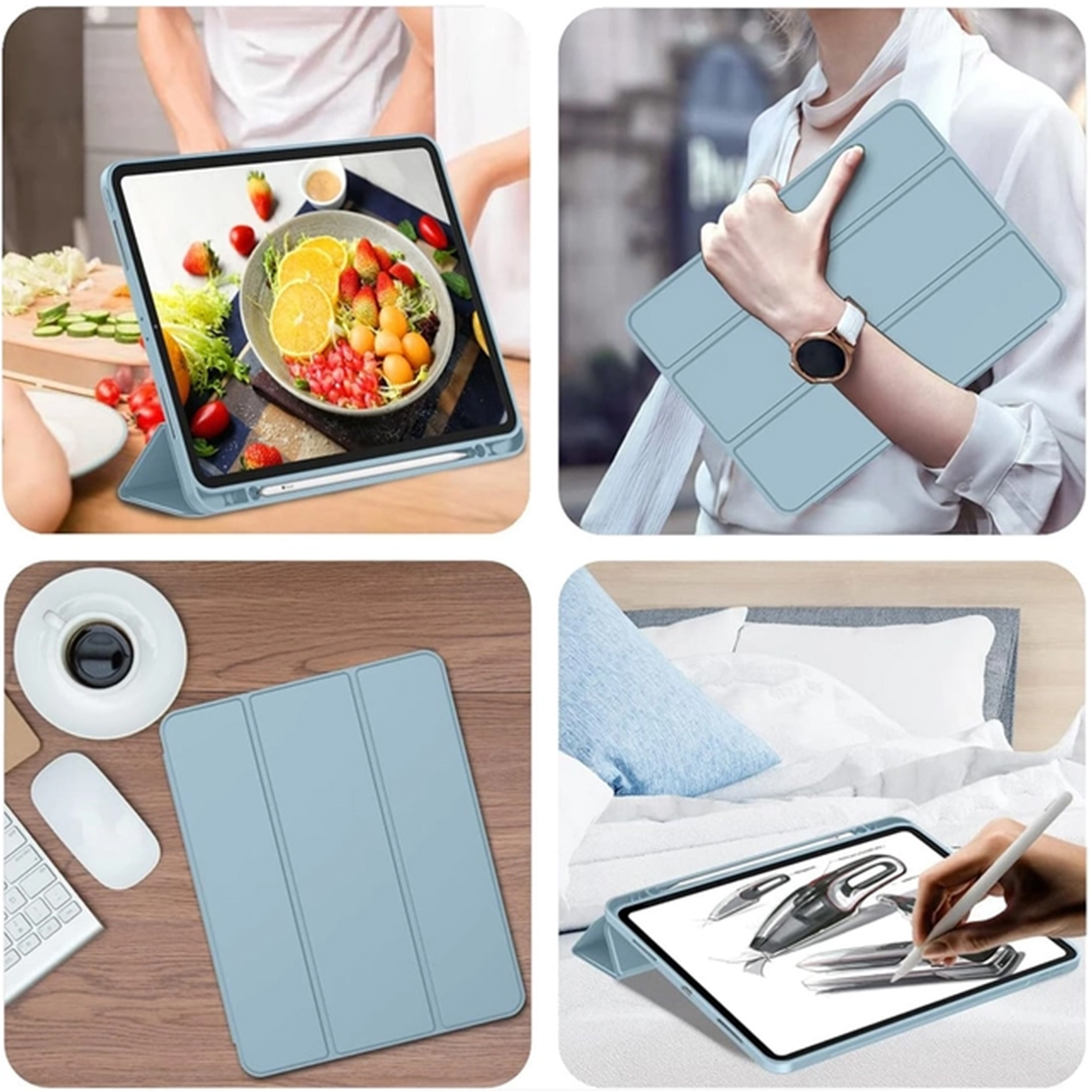 FUNDA CASE PROTECTOR IPAD PRO DE 11' M2 (2020/2021/2022) CON SOPORTE LÁPIZ - CELESTE - 6