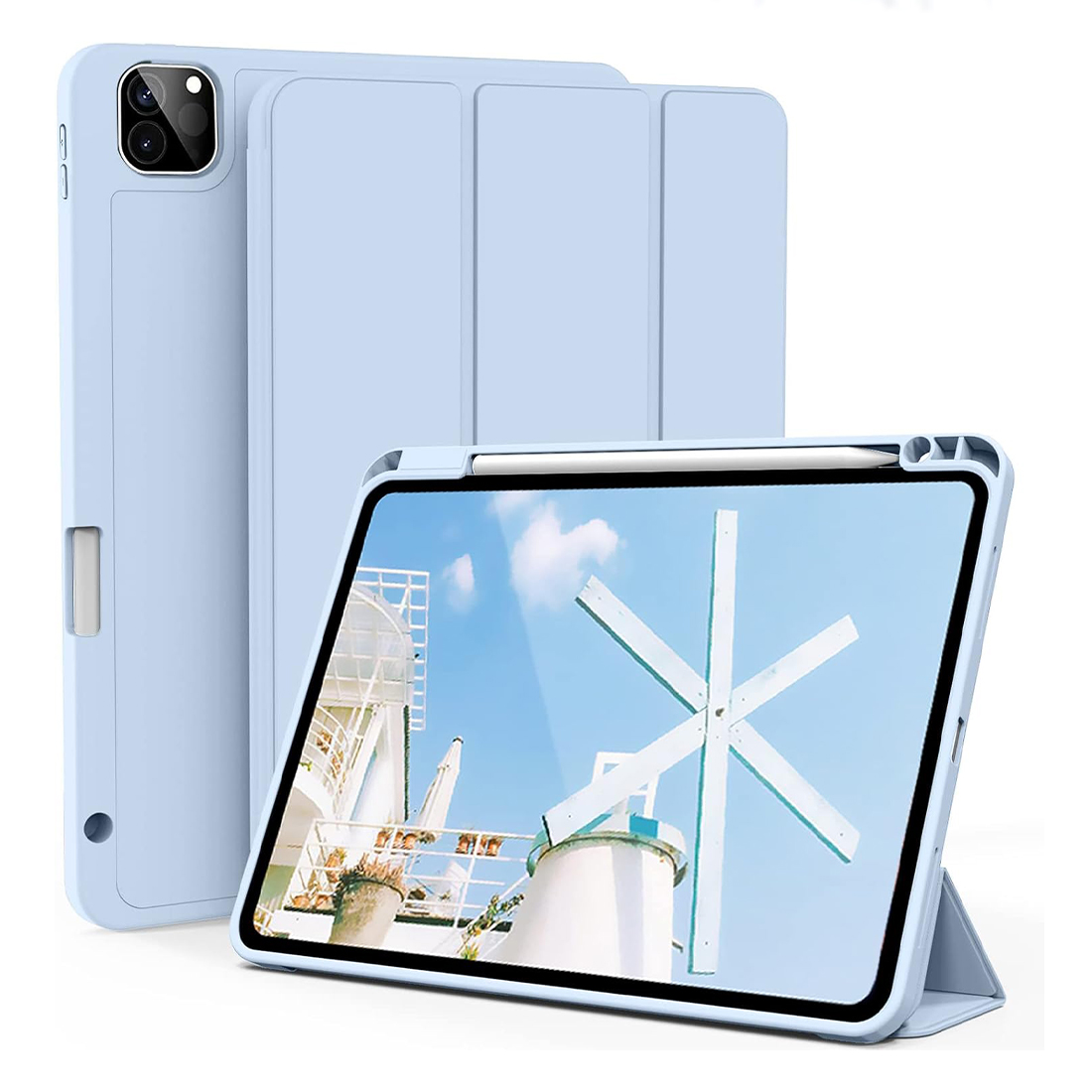 FUNDA CASE PROTECTOR DE LUJO CON SOPORTE DE LAPIZ PARA IPAD PRO 11' M1 M2  2020/2021/2022 - CELESTE - 1