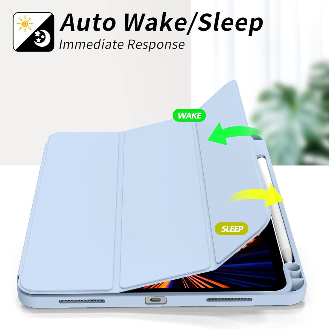FUNDA CASE PROTECTOR DE LUJO CON SOPORTE DE LAPIZ PARA IPAD PRO 11' M1 M2  2020/2021/2022 - CELESTE - 3