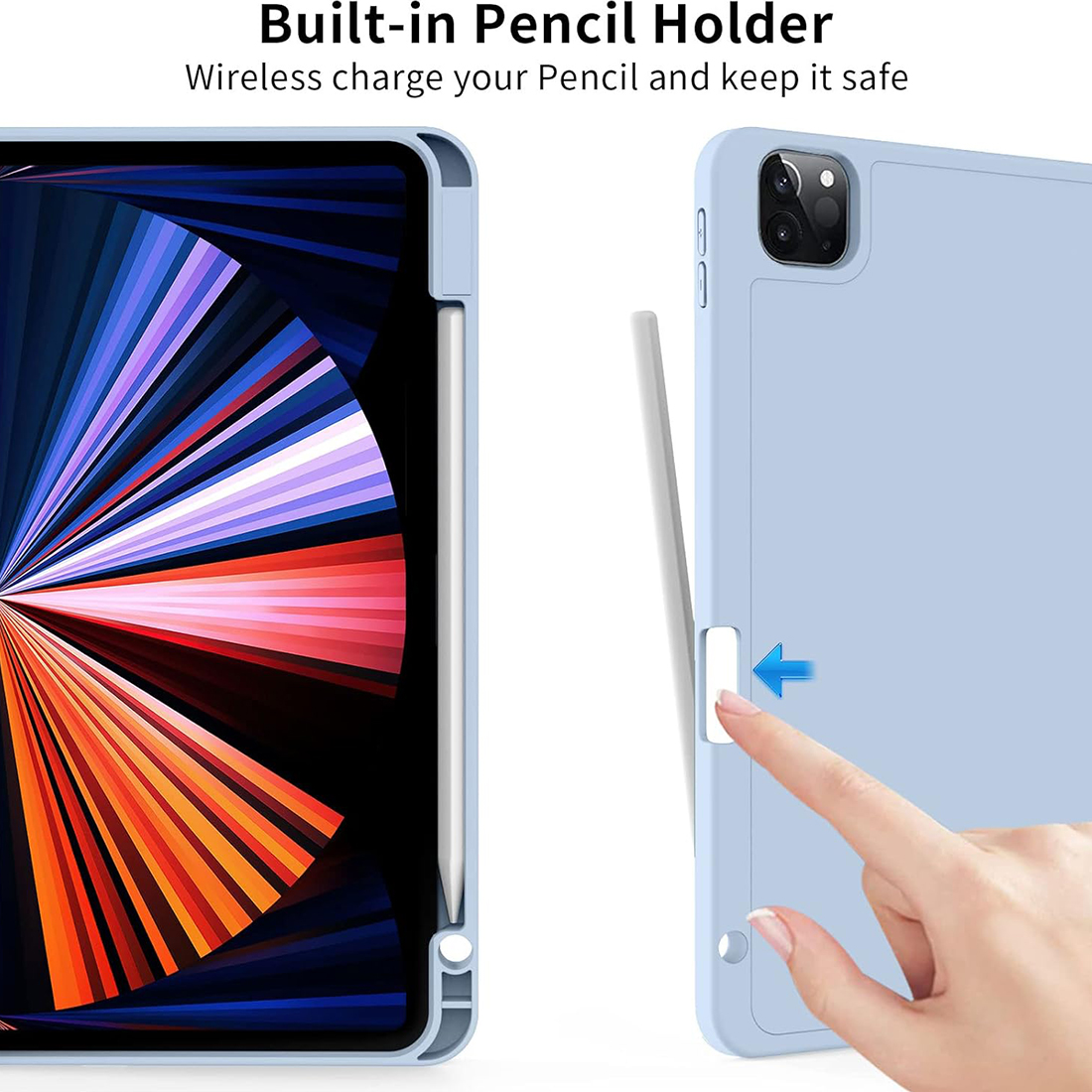 FUNDA CASE PROTECTOR DE LUJO CON SOPORTE DE LAPIZ PARA IPAD PRO 11' M1 M2  2020/2021/2022 - CELESTE - 5
