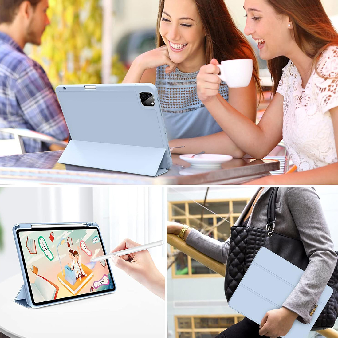 FUNDA CASE PROTECTOR DE LUJO CON SOPORTE DE LAPIZ PARA IPAD PRO 11' M1 M2  2020/2021/2022 - CELESTE - 7