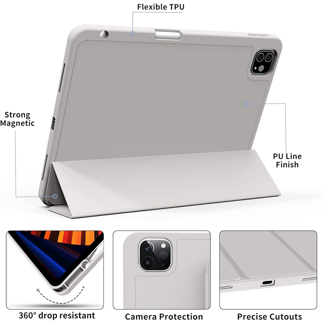 FUNDA CASE PROTECTOR DE LUJO CON SOPORTE DE LAPIZ PARA IPAD PRO 11' M1 M2 2020/2021/2022 - GRIS - 6