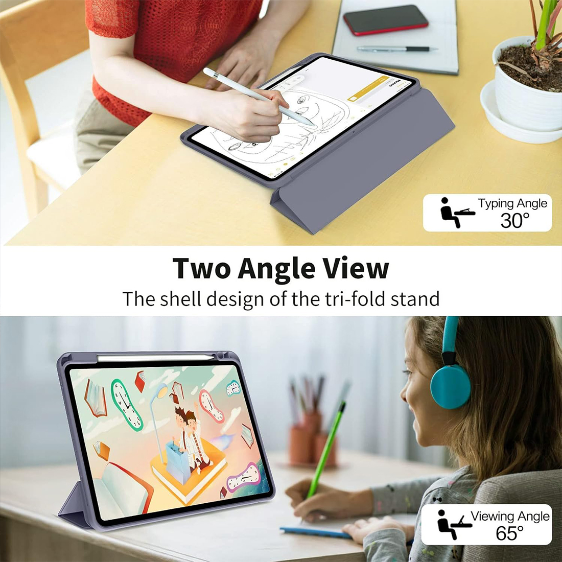 FUNDA CASE PROTECTOR DE LUJO CON SOPORTE DE LAPIZ PARA IPAD PRO 11' M1 M2  2020/2021/2022 - LAVANDA - 4