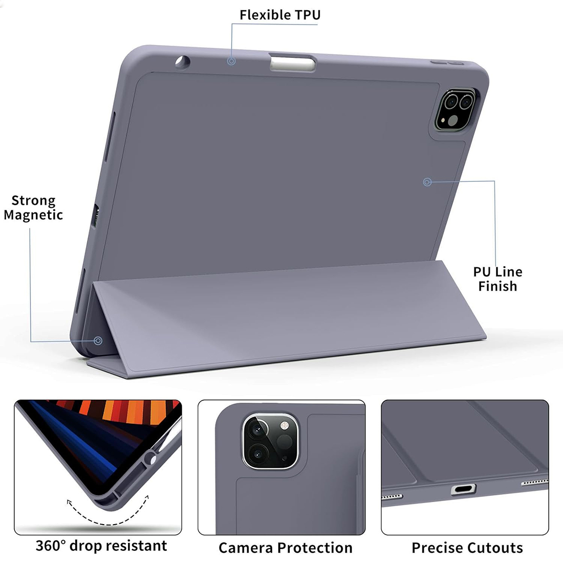 FUNDA CASE PROTECTOR DE LUJO CON SOPORTE DE LAPIZ PARA IPAD PRO 11' M1 M2  2020/2021/2022 - LAVANDA - 6