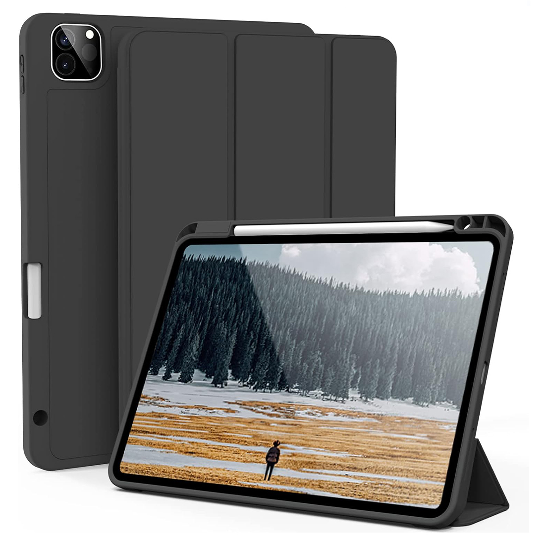 FUNDA CASE PROTECTOR DE LUJO CON SOPORTE DE LAPIZ PARA IPAD PRO 11' M1 M2  2020/2021/2022 - NEGRO - 1