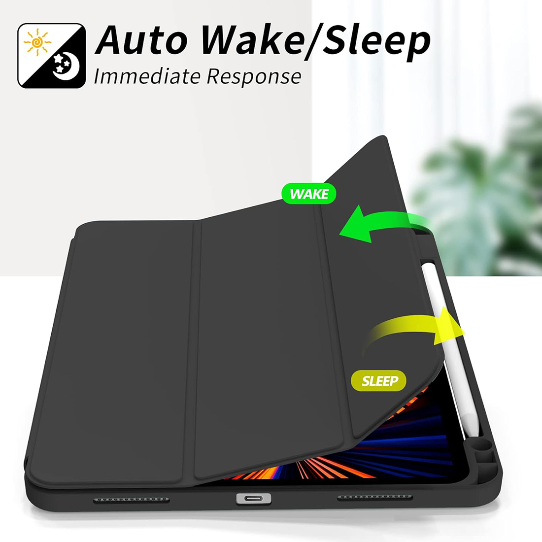 FUNDA CASE PROTECTOR DE LUJO CON SOPORTE DE LAPIZ PARA IPAD PRO 11' M1 M2  2020/2021/2022 - NEGRO - 3