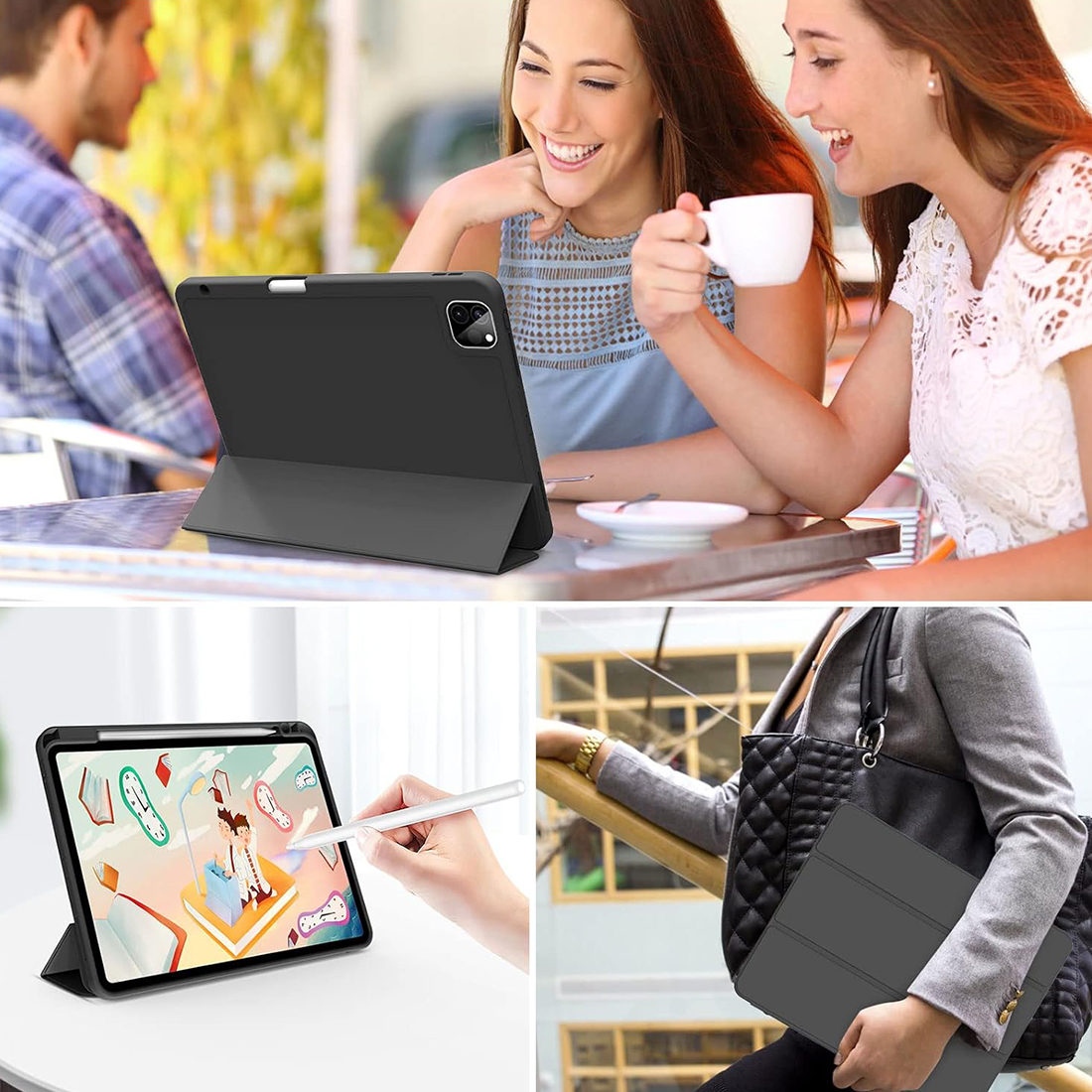 FUNDA CASE PROTECTOR DE LUJO CON SOPORTE DE LAPIZ PARA IPAD PRO 11' M1 M2  2020/2021/2022 - NEGRO - 7