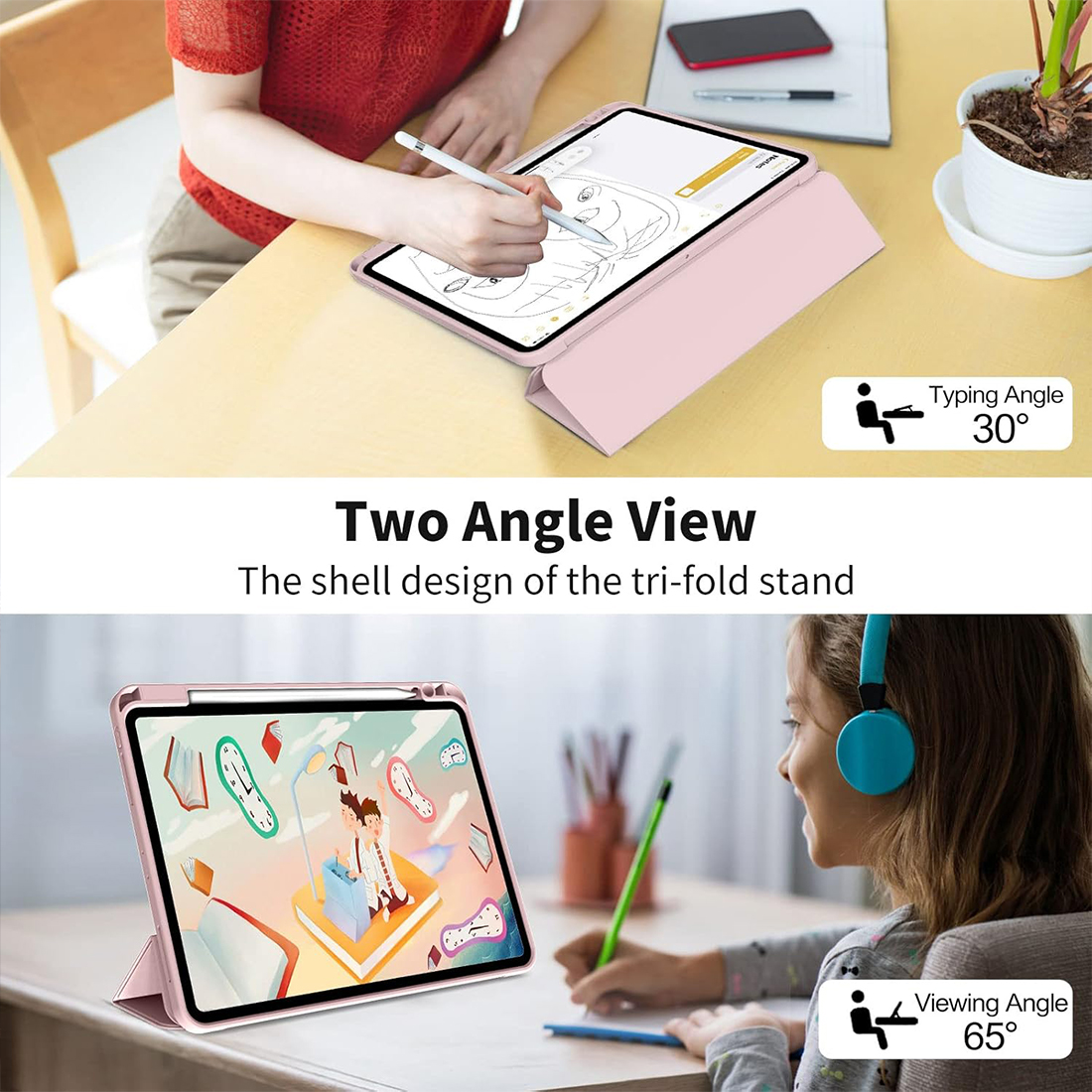 FUNDA CASE PROTECTOR DE LUJO CON SOPORTE DE LAPIZ PARA IPAD PRO 11' M1 M2 2020/2021/2022 - ROSADO - 4
