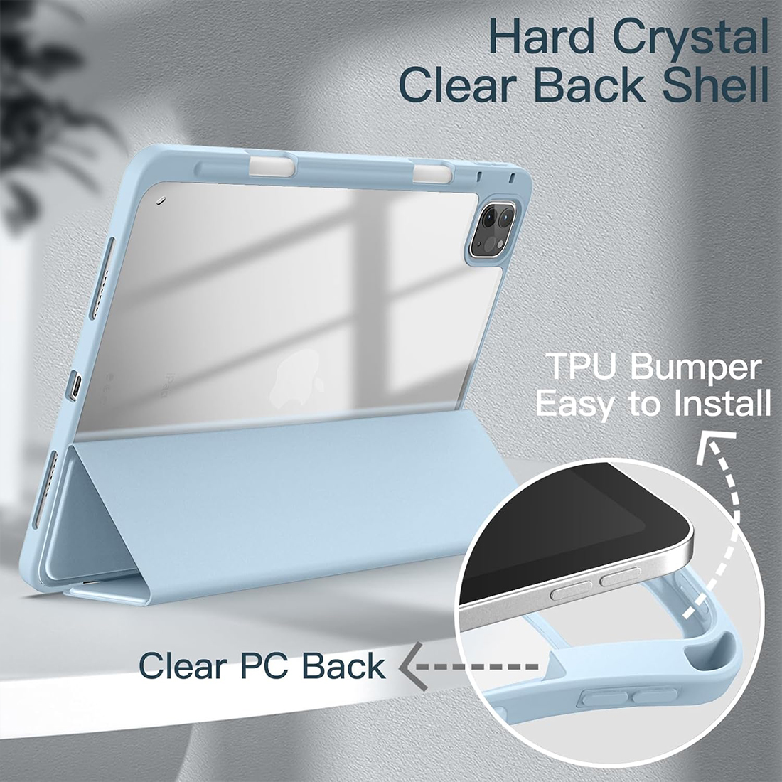FUNDA CASE PROTECTOR HIBRIDO CON BORDE Y SOPORTE PARA EL LÁPIZ PARA IPAD PRO 11 M2 (2020/2021/2022) - CELESTE - 3