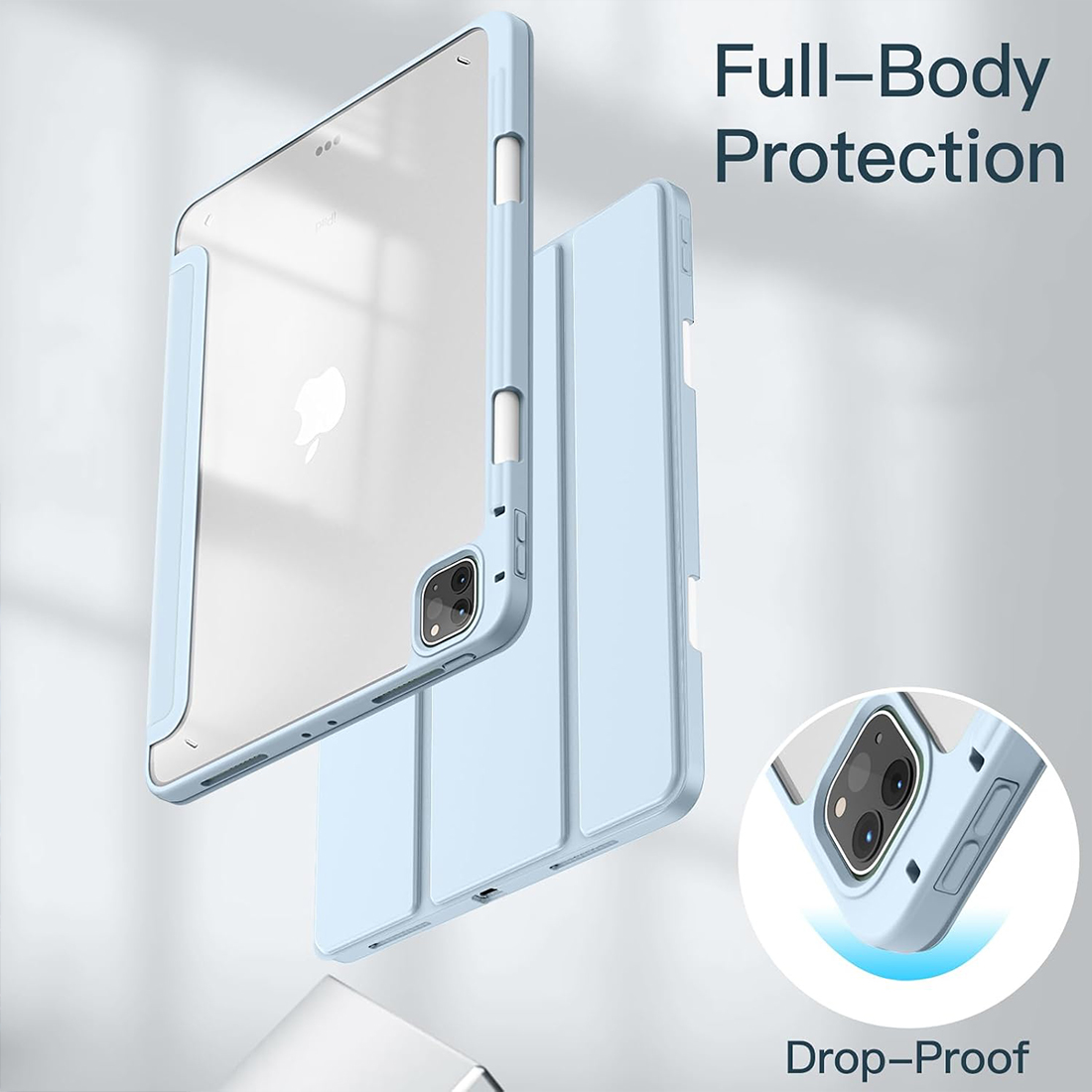 FUNDA CASE PROTECTOR HIBRIDO CON BORDE Y SOPORTE PARA EL LÁPIZ PARA IPAD PRO 11 M2 (2020/2021/2022) - CELESTE - 4