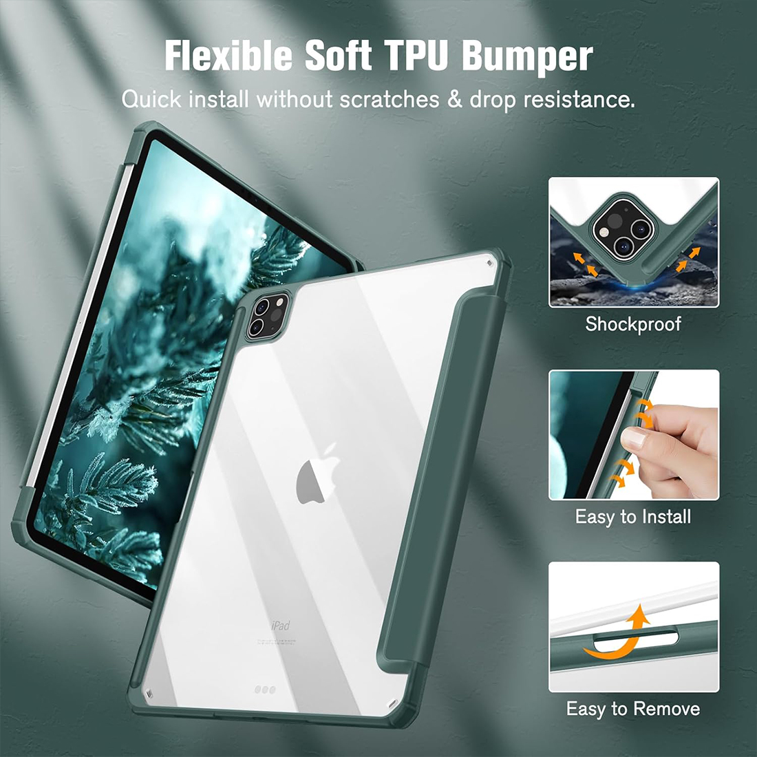 FUNDA CASE PROTECTOR HIBRIDO CON BORDE Y SOPORTE PARA EL LÁPIZ PARA IPAD PRO 11 M2 (2020/2021/2022) - VERDE OSCURO - 4