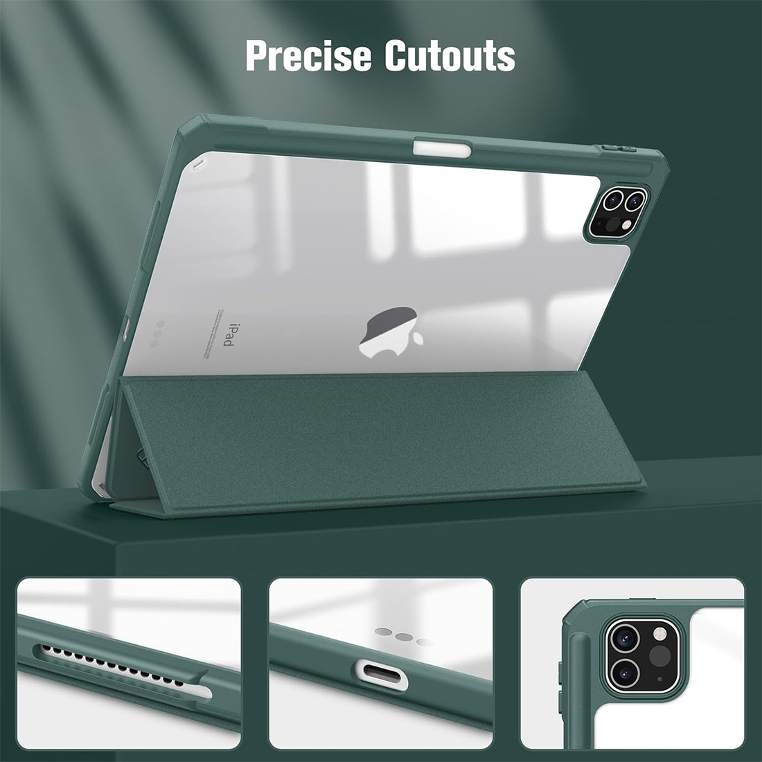 FUNDA CASE PROTECTOR HIBRIDO CON BORDE Y SOPORTE PARA EL LÁPIZ PARA IPAD PRO 11 M2 (2020/2021/2022) - VERDE OSCURO - 7