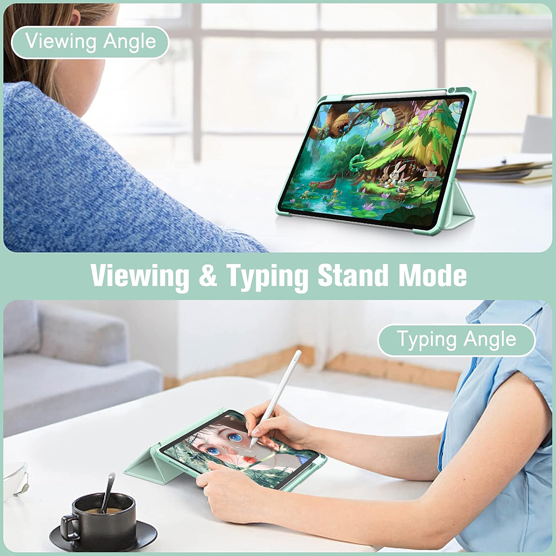 FUNDA CASE PROTECTOR HIBRIDO CON BORDE Y SOPORTE PARA EL LÁPIZ PARA IPAD PRO 11 M2 (2020/2021/2022) - VERDE CLARO - 3