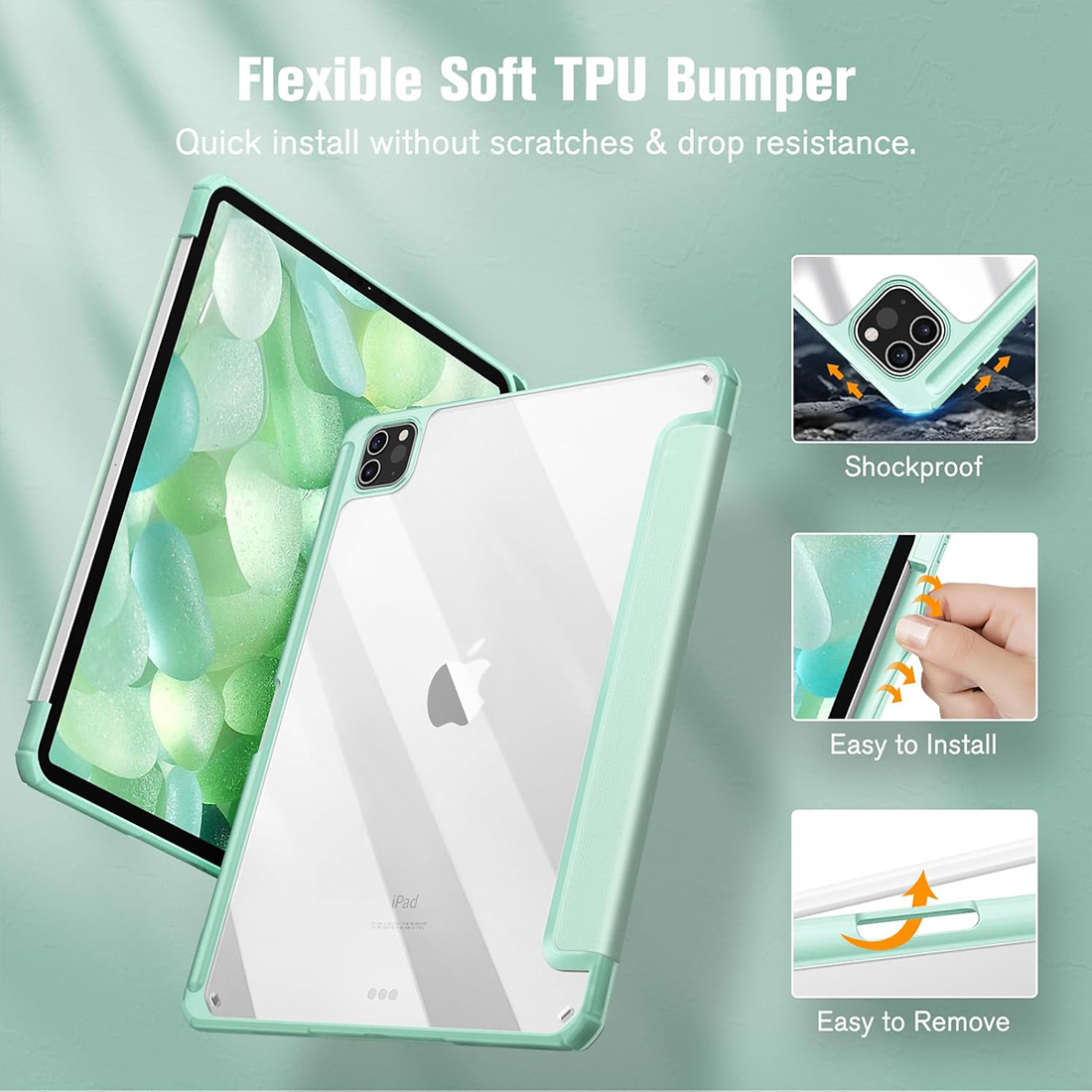 FUNDA CASE PROTECTOR HIBRIDO CON BORDE Y SOPORTE PARA EL LÁPIZ PARA IPAD PRO 11 M2 (2020/2021/2022) - VERDE CLARO - 4