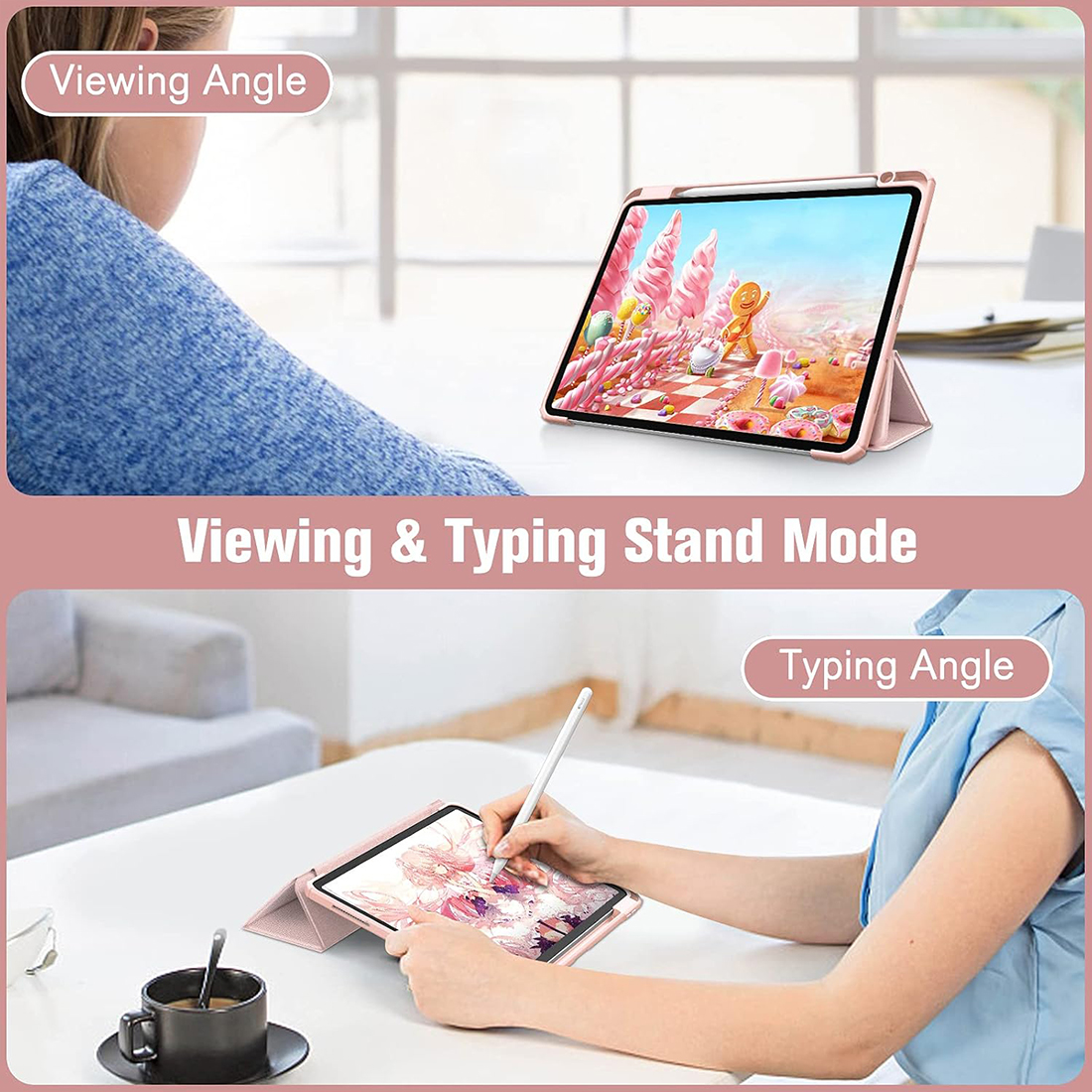 FUNDA CASE PROTECTOR HIBRIDO CON BORDE Y SOPORTE PARA EL LÁPIZ PARA IPAD PRO 11 M2 (2020/2021/2022) - ROSADO - 3