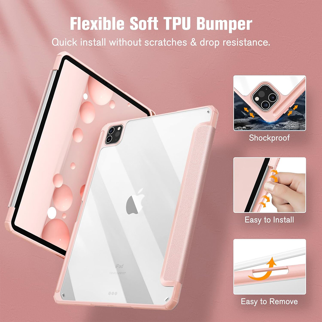 FUNDA CASE PROTECTOR HIBRIDO CON BORDE Y SOPORTE PARA EL LÁPIZ PARA IPAD PRO 11 M2 (2020/2021/2022) - ROSADO - 4