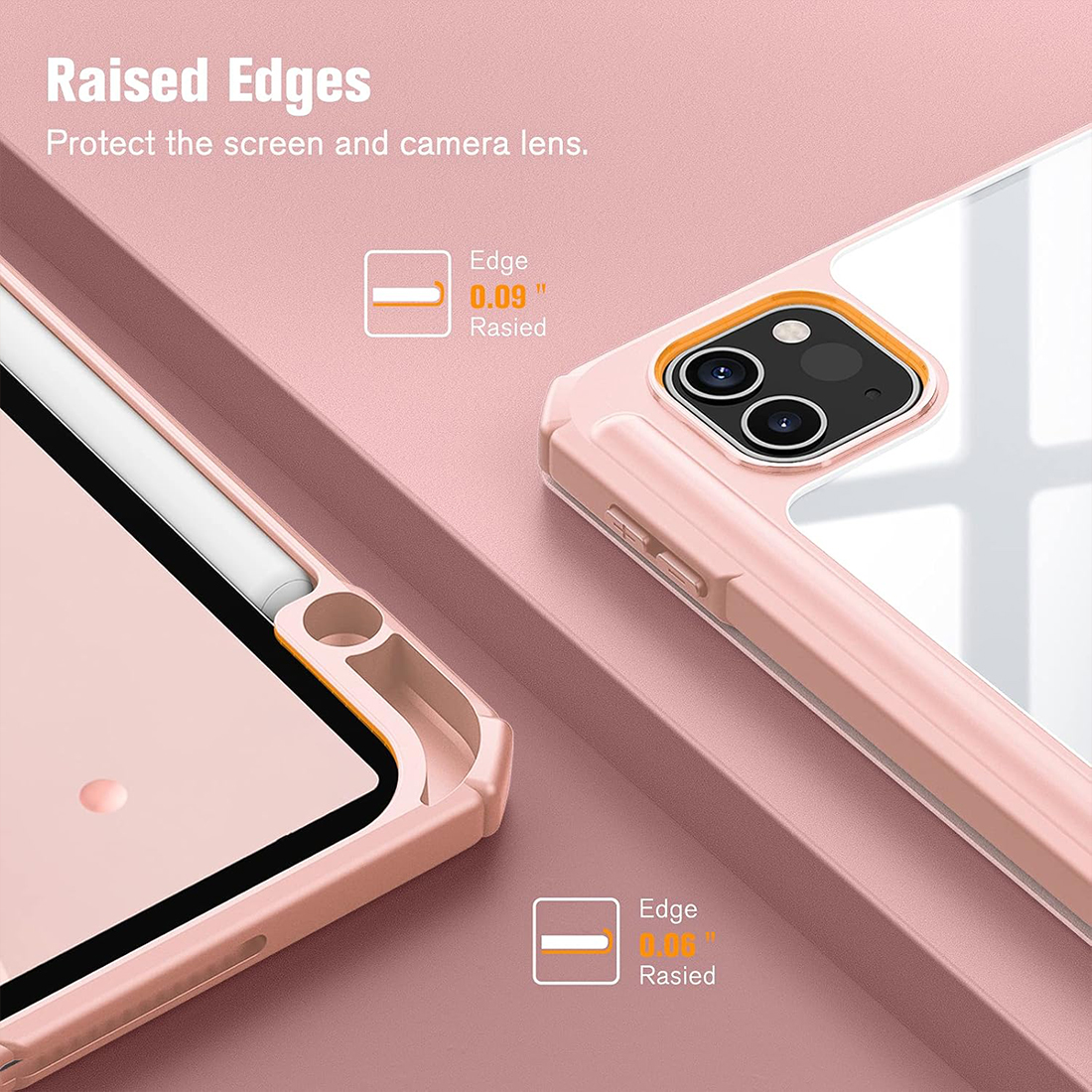 FUNDA CASE PROTECTOR HIBRIDO CON BORDE Y SOPORTE PARA EL LÁPIZ PARA IPAD PRO 11 M2 (2020/2021/2022) - ROSADO - 6