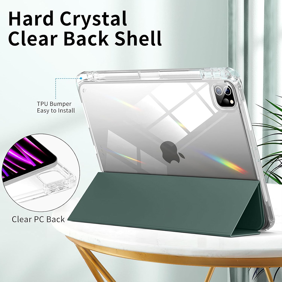 FUNDA CASE PROTECTOR HIBRIDO SIN BORDE Y SOPORTE PARA EL LÁPIZ PARA IPAD PRO 11 M2 (2020/2021/2022) - VERDE OSCURO - 6