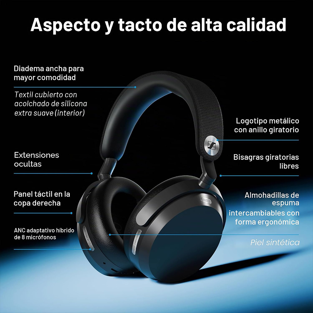 AURICULARES AUDIFONOS SENNHEISER MOMENTUM 5 WIRELESS 57 HORAS ANC - NEGRO - 5