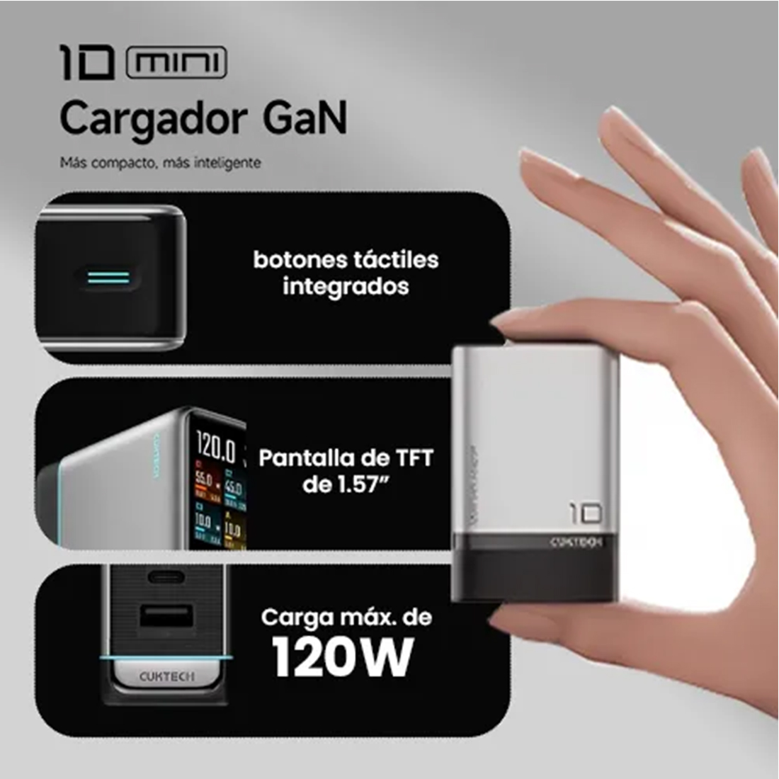 CARGADOR CUKTECH GAN CHARGER 120W 10 ULTRA AD1204U - 3