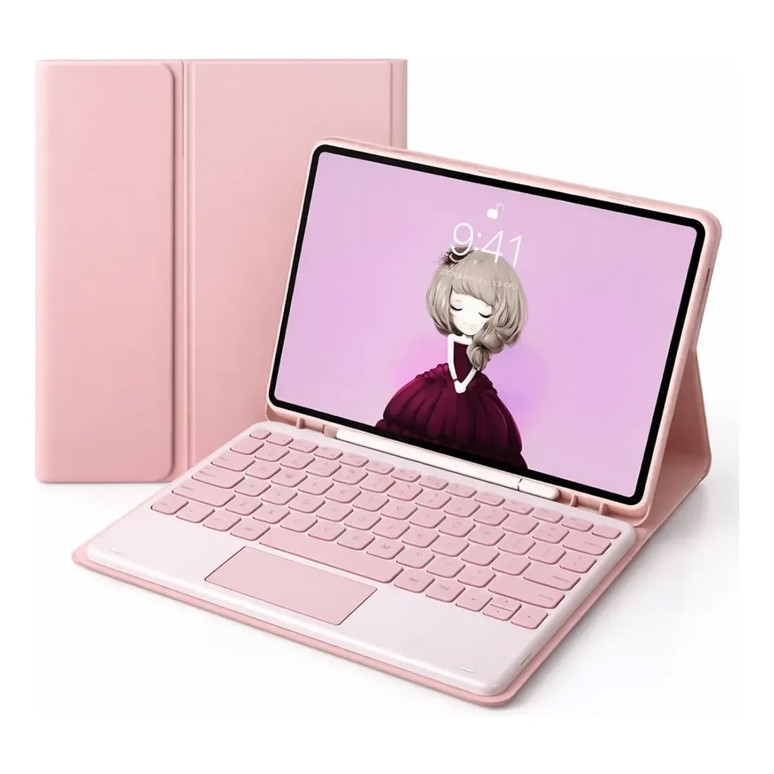 FUNDA CASE CON TECLADO KEYBOARD PARA SAMSUNG TAB A9+ 11'(2023) Y TAB A11+ 11' (2025) RECARGABLE TIPO C - ROSA - 1