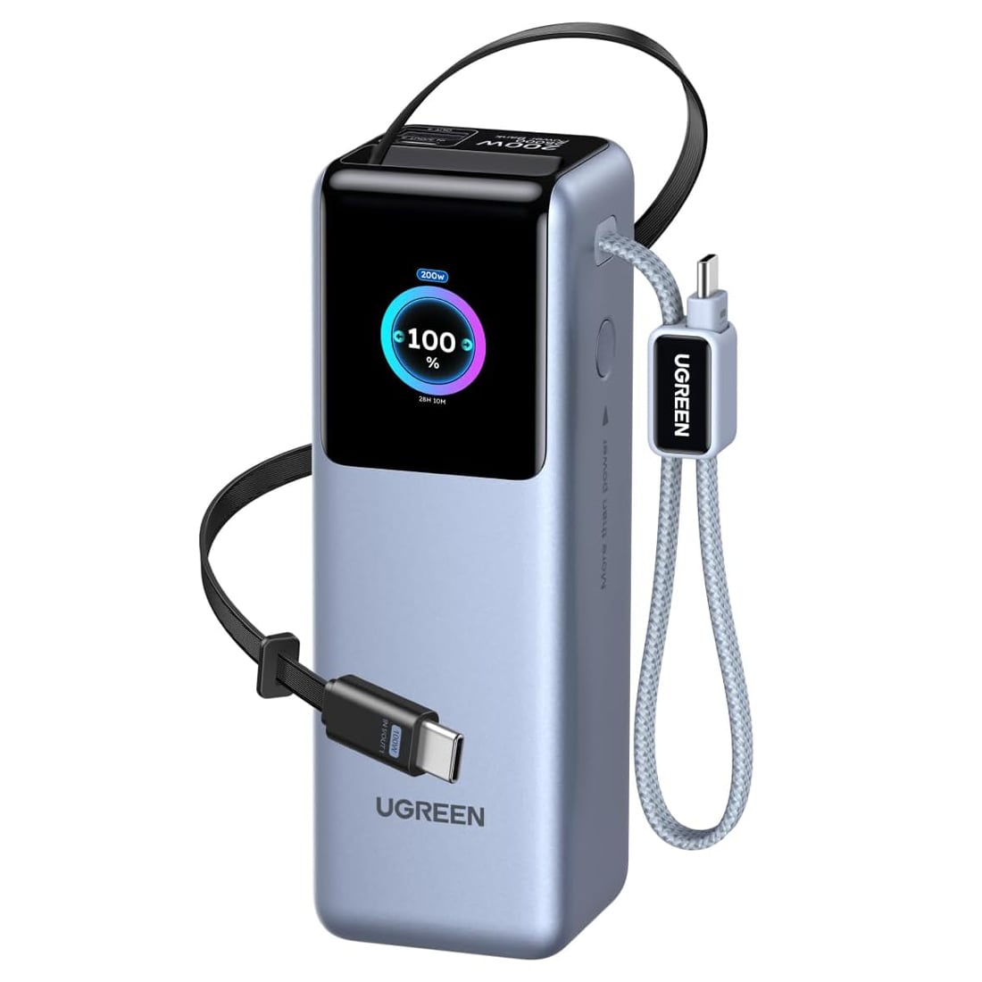 POWER BANK BATERIA EXTERNA UGREEN NEXODE PRO FAST CHARGING 2 CABLE USB C INTEGRADOS 25000MAH 200W MODPB728 - GRIS - 1