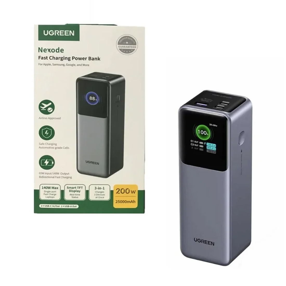 POWER BANK BATERIA EXTERNA UGREEN NEXODE FAST CHARGING 25000MAH 200W MODPB722 - GRIS OSCURO - 2