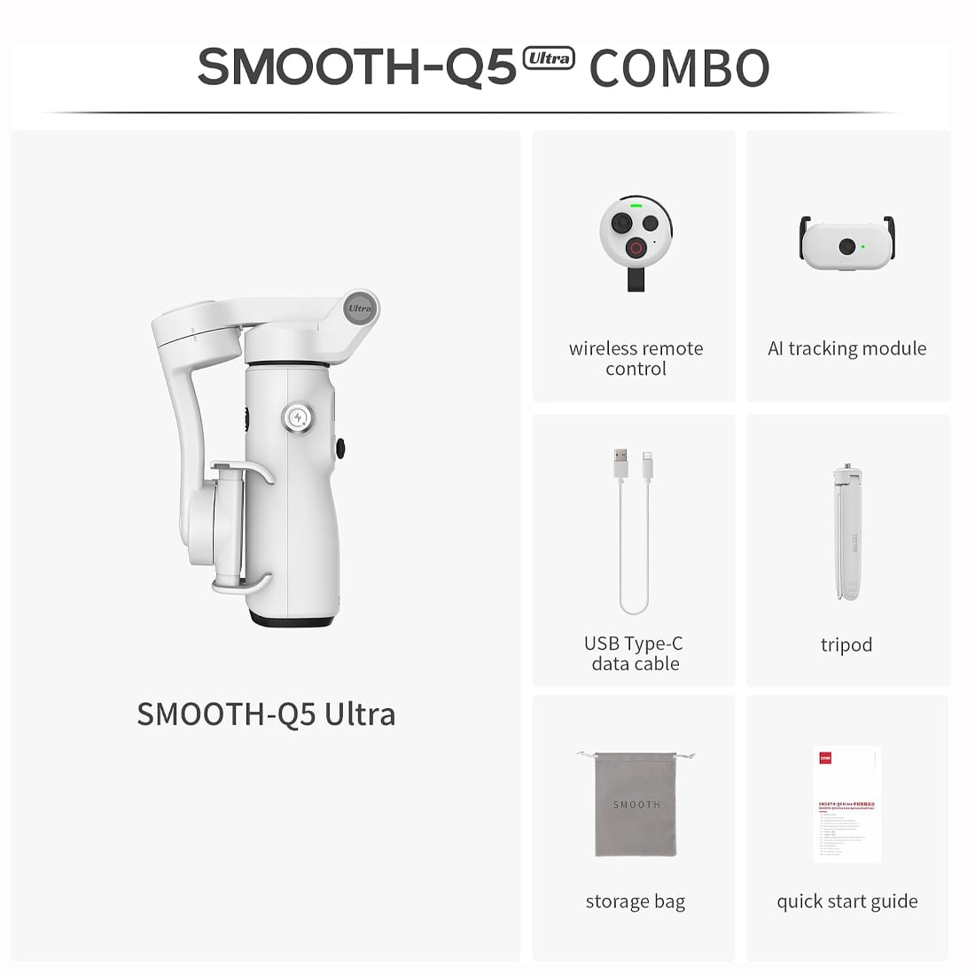 ESTABILIZADOR GIMBALL ZHIYUN SMOOTH Q5 ULTRA COMBO PARA CELULARES CON IA - 2