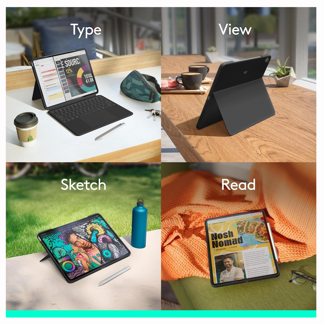 TECLADO LOGITECH COMBO TOUCH IPAD AIR 11 M2 M3 M4 -  DARK GRAY - 3