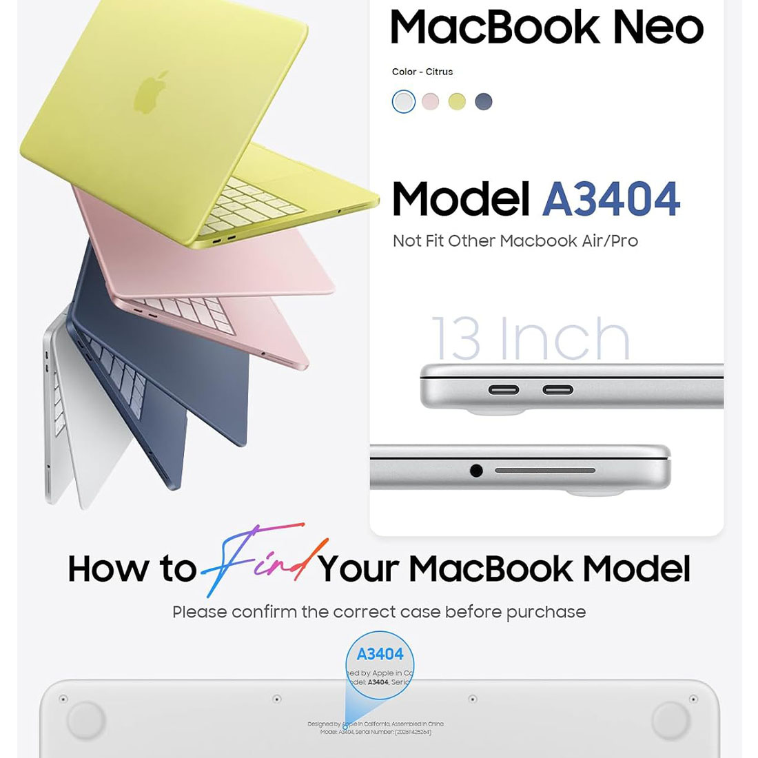 FUNDA CASE PROTECTOR ACRILICO MACBOOCK NEO 13 CHIP A18 PRO MODELO A3404 (2026) - BLANCO MATE - 8