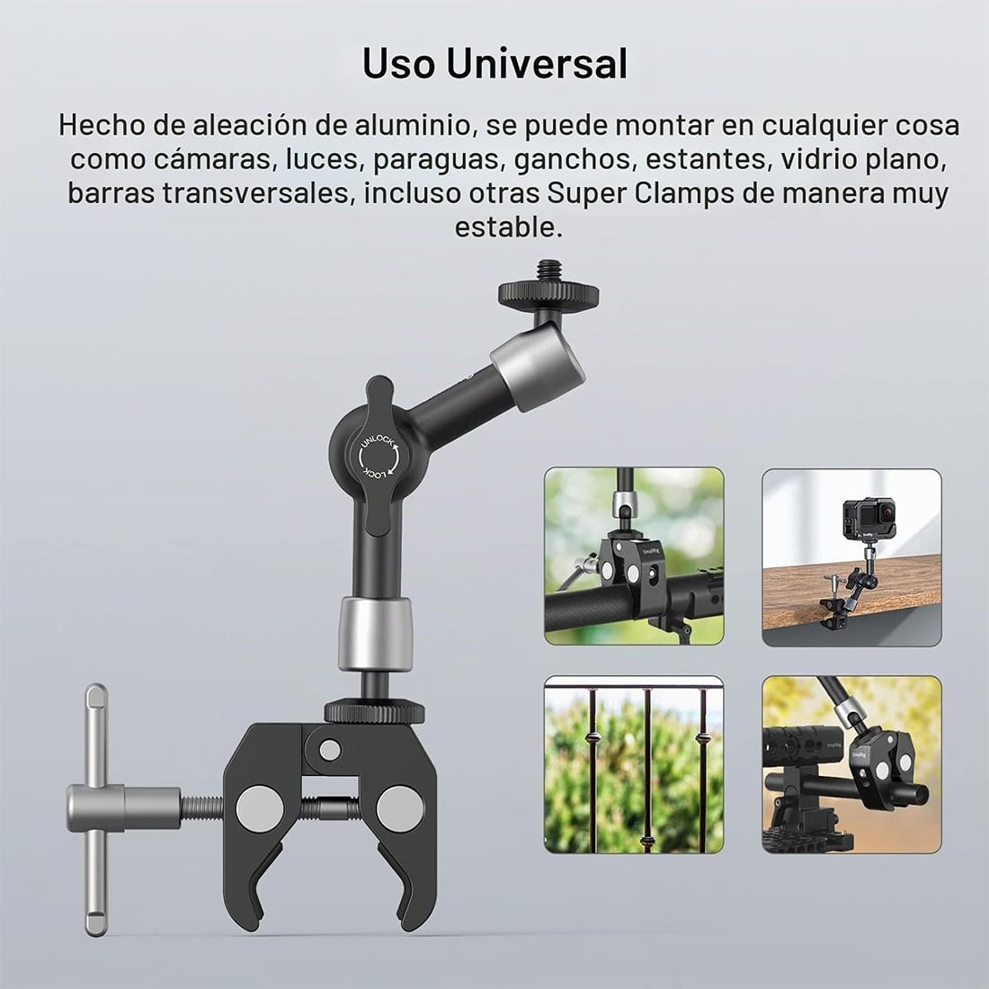 ABRAZADERA O SOPORTES DE PINZA PARA CÁMARAS GOPRO 9, 10, 11, 12, 13 - NEGRO - 4