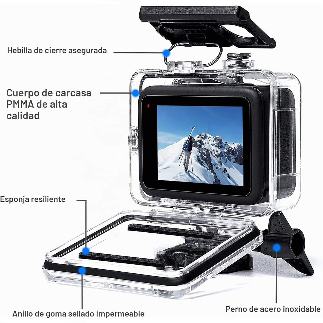 CARCASA CASE PROTECTOR PARA CÁMARAS GOPRO 9, 10, 11, 12, 13 - TRANSPARENTE - 2
