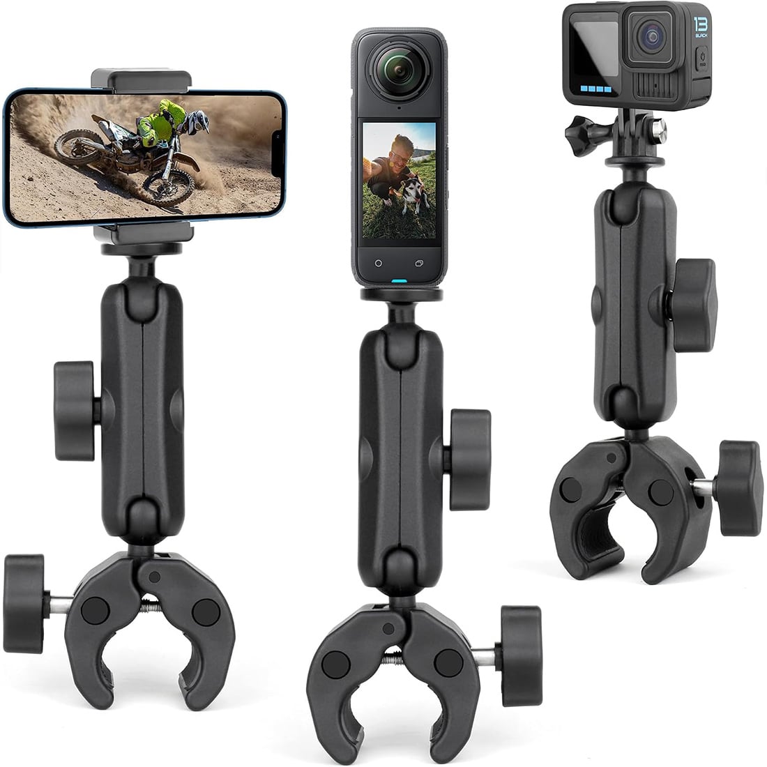SOPORTE DE ABRAZADERA CON CABEZAS ESFÉRICAS DUALES DE 360° PARA TELÉFONO, CÁMARA GOPRO 9 10 11 12 13, INSTA360, DJI OSMO - 1