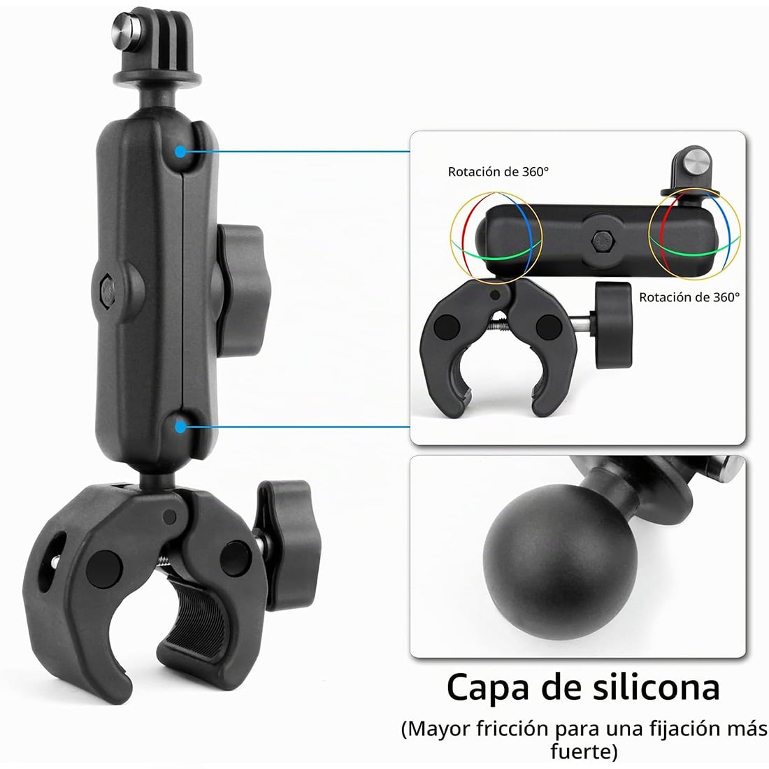 SOPORTE DE ABRAZADERA CON CABEZAS ESFÉRICAS DUALES DE 360° PARA TELÉFONO, CÁMARA GOPRO 9 10 11 12 13, INSTA360, DJI OSMO - 2