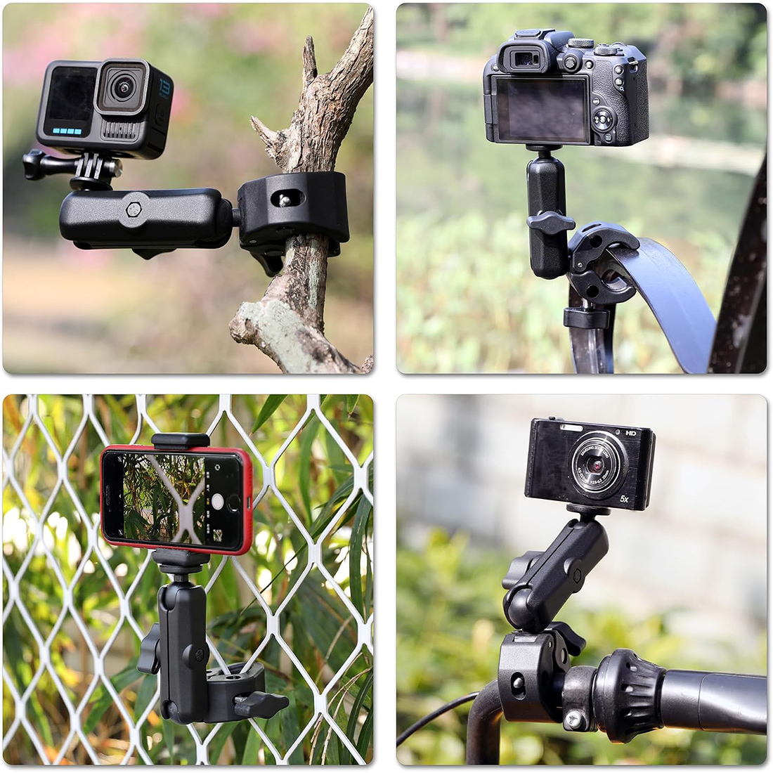 SOPORTE DE ABRAZADERA CON CABEZAS ESFÉRICAS DUALES DE 360° PARA TELÉFONO, CÁMARA GOPRO 9 10 11 12 13, INSTA360, DJI OSMO - 6