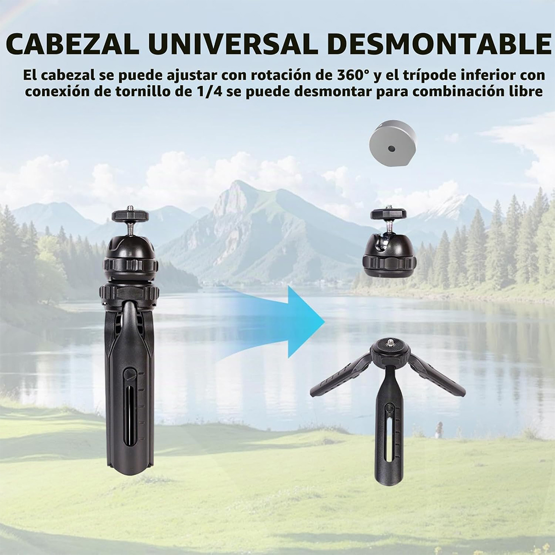 MINI SOPORTE O TRIPODE CON CABEZAL DE BOLA GIRATORIA 360 - 7