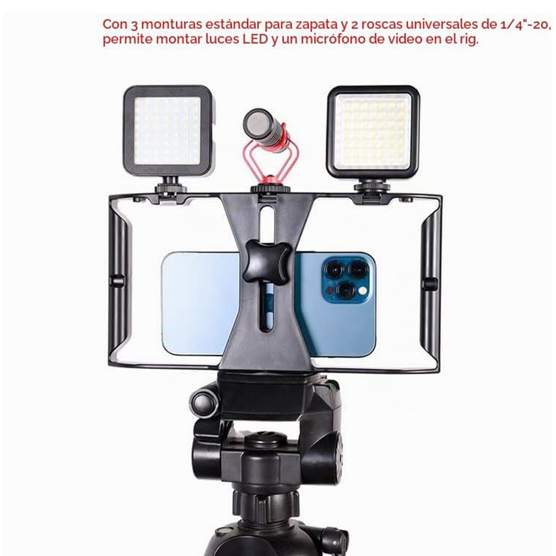 SOPORTE O JAULA PARA TELÉFONO INTELIGENTE, PARA CONECTAR LUCES LED Y MICRÓFONOS. - 4