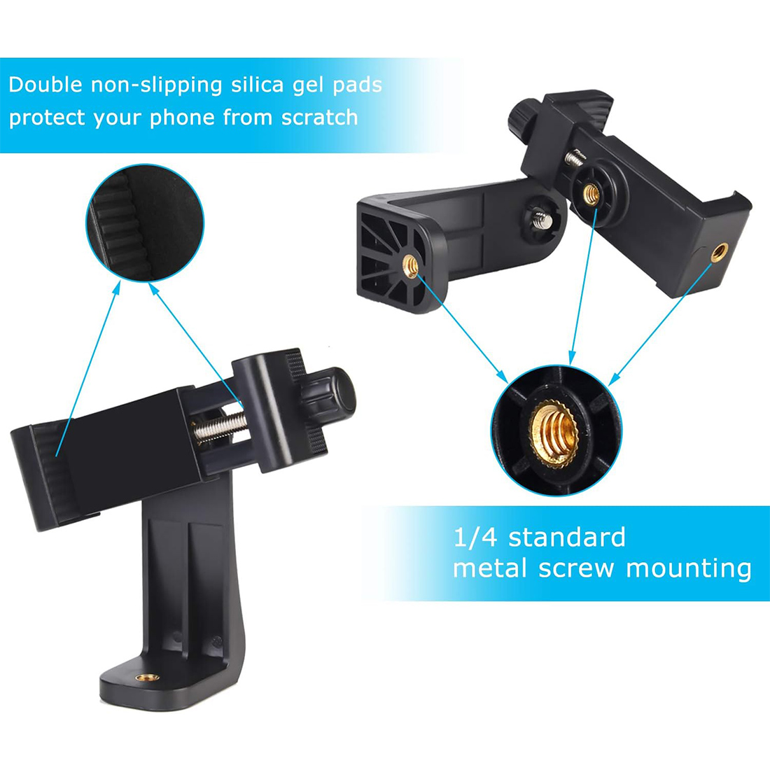 SOPORTE PARA CELULAR/ADAPTADOR DE MONTAJE DE TRÍPODE VERTICAL Y HORIZONTAL SOPORTE GIRATORIO CON TORNILLO Y CLIP AJUSTABLE - 6