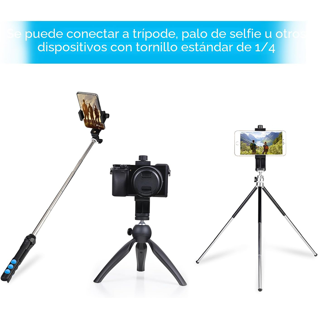 SOPORTE PARA CELULAR/ADAPTADOR DE MONTAJE DE TRÍPODE VERTICAL Y HORIZONTAL SOPORTE GIRATORIO CON TORNILLO Y CLIP AJUSTABLE - 8