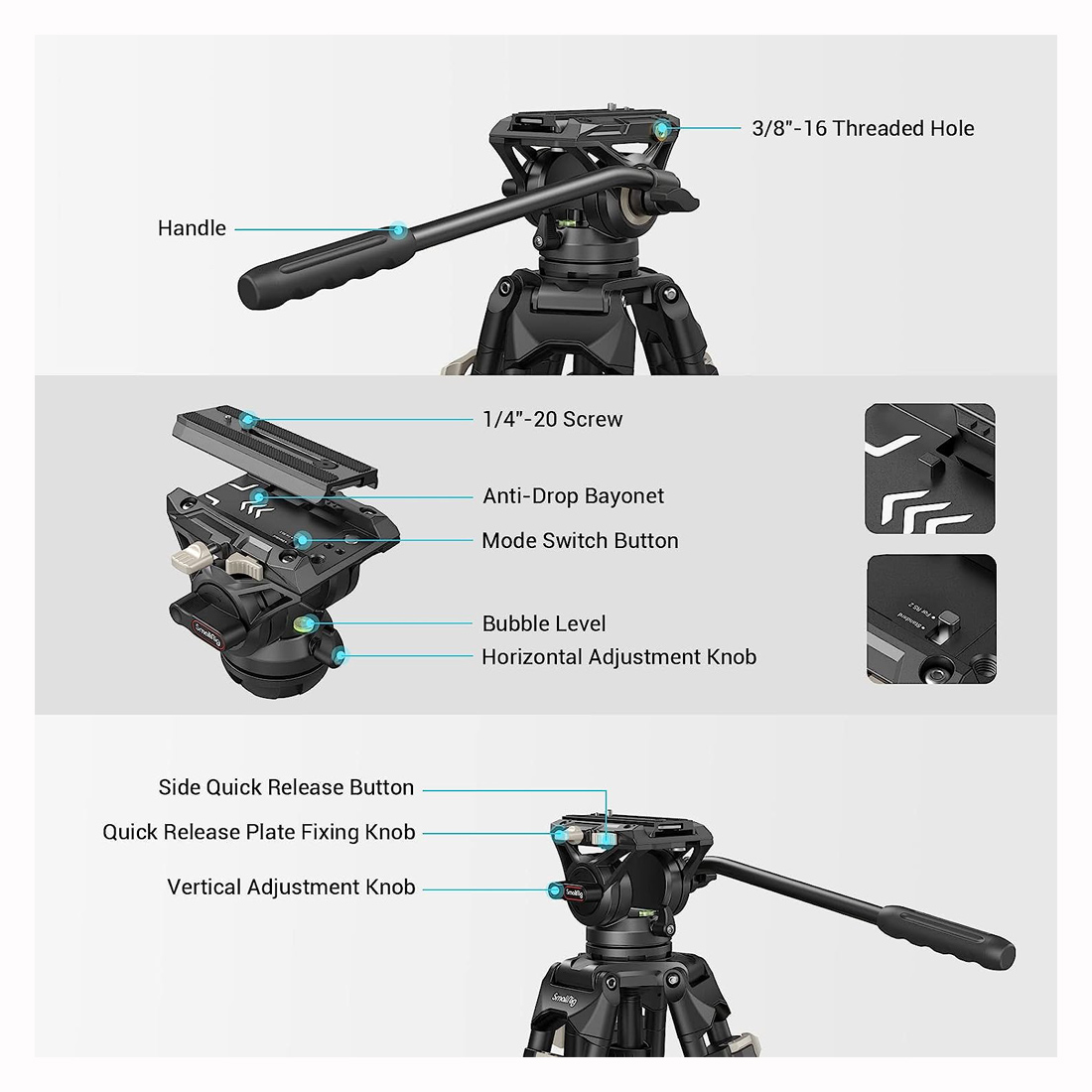 TRÍPODE DE VIDEO SMALLRIG AD-01 CON CABEZAL FLUIDO HASTA 8K - 3