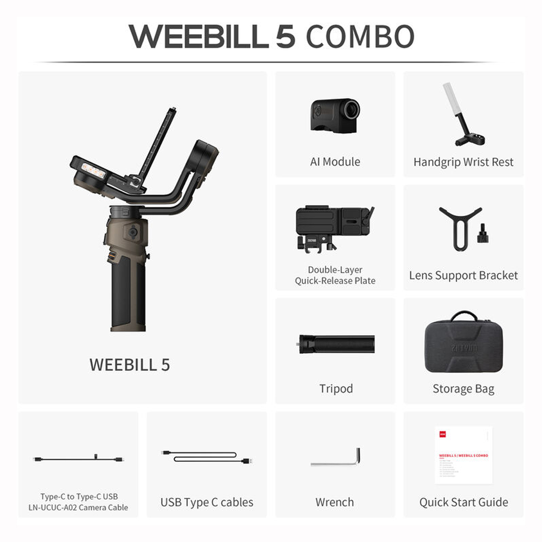 ESTABILIZADOR ZHIYUN WEEBILL 5 COMBO CON IA TRACKING  3KG - 2