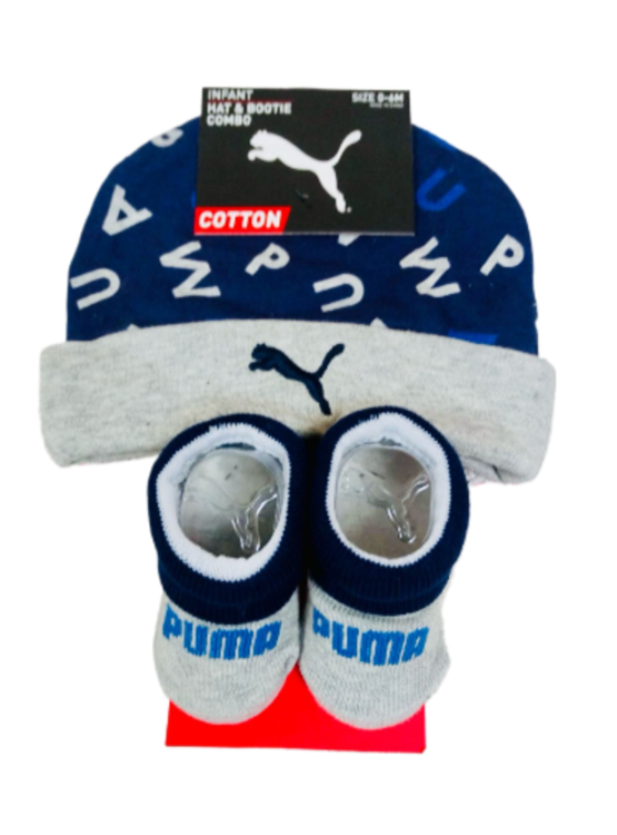 SET GORRO CON MEDIAS MARCA PUMA PARA NIÑO COLOR AZUL CON GRIS - 1