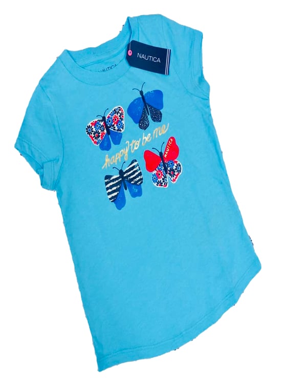POLO MANGA CORTA DE ALGODÓN PARA NIÑA MARCA NÁUTICA COLOR CELESTE - 1