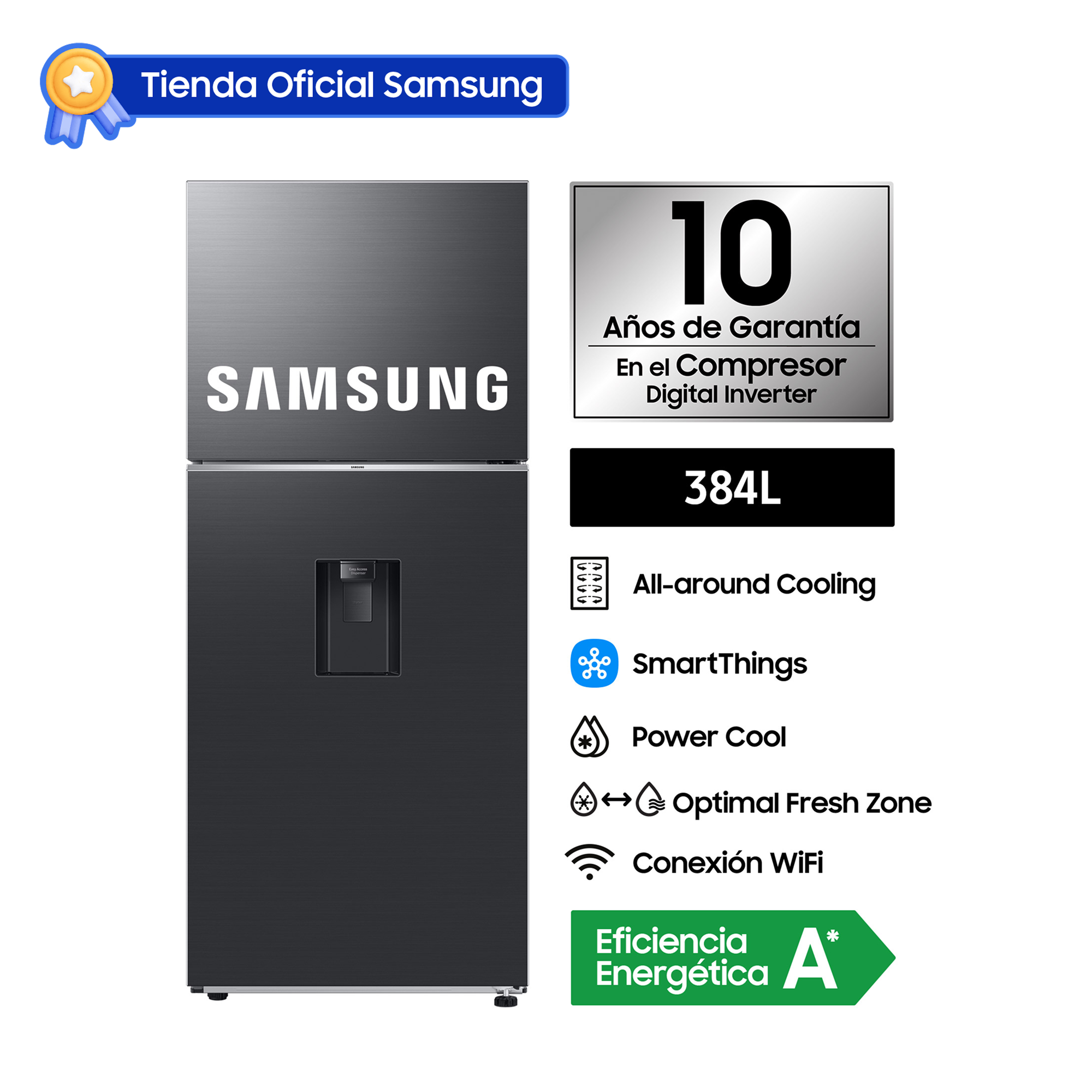 REFRIGERADORA SAMSUNG TOP MOUNT FREEZER 384L BLACK C/DISP. RT38DG6730B1PE - 1