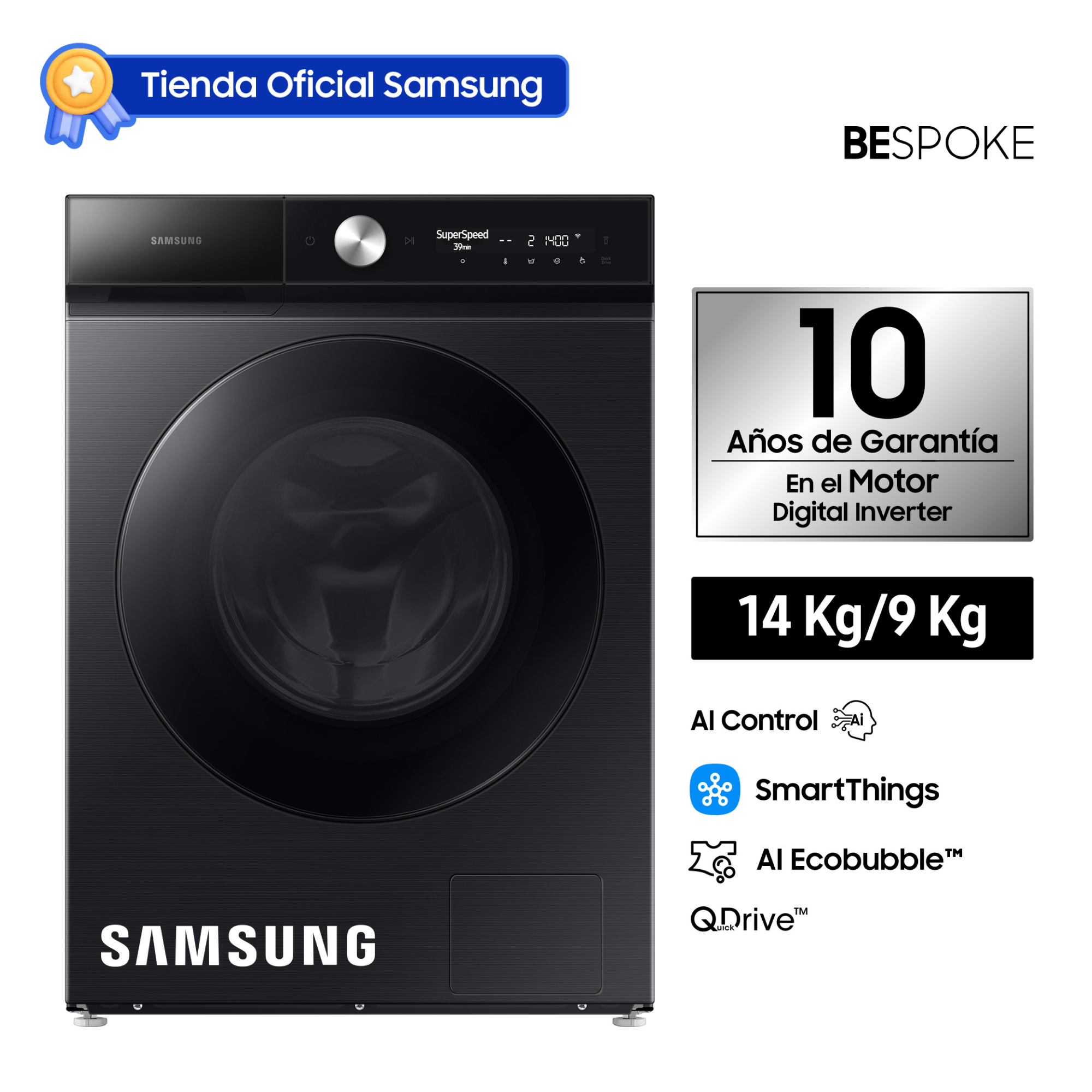 LAVASECA SAMSUNG BESPOKE LUXURY BLACK 14KG / 9KG WD14BB904DGBPE - 1